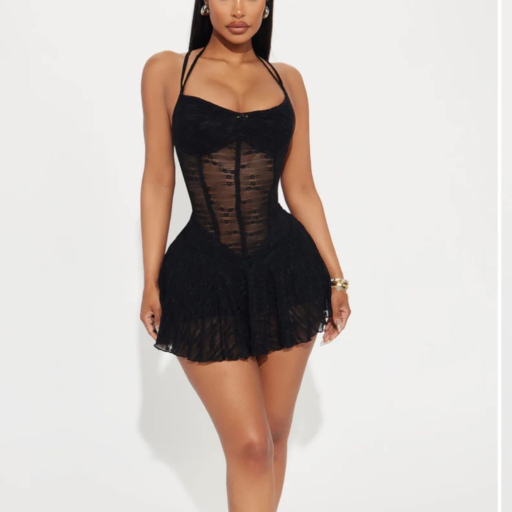 Lace micro mini dress- Black